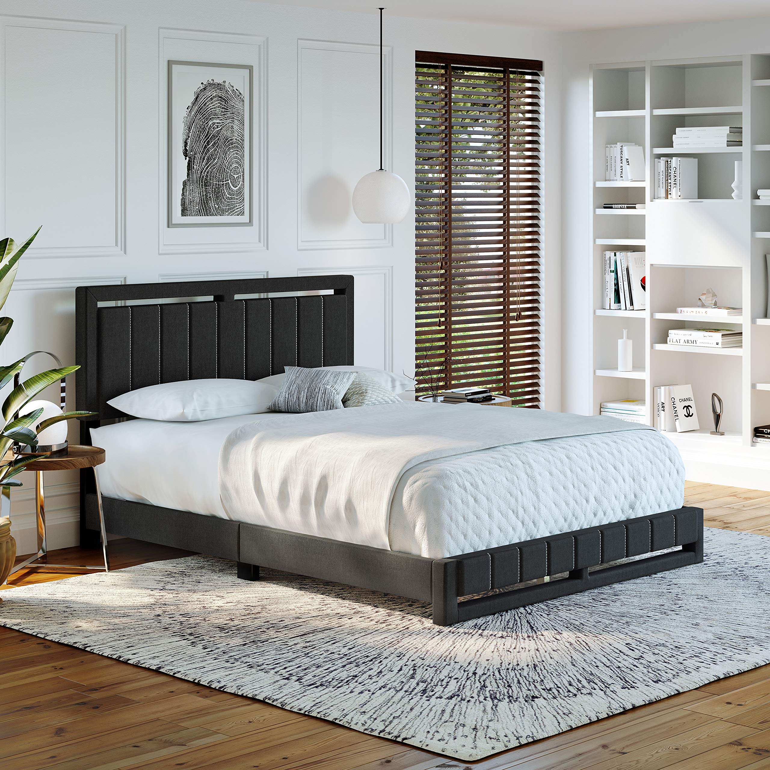 Photo 1 of ** NEW / COMPLETE** Boyd Sleep Senata Upholstered Platform Bed with Headboard and Durable Mattress Foundation with Strong 14 Wood Slat Supports, No BoxSpring Required: Queen, Black, Charcoal