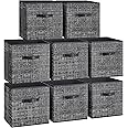 SONGMICS Storage Cubes, 13-Inch Non-Woven Fabric Bins with Double Handles, Set of 8, Closet Organizers for Shelves, Foldable, for Clothes, Ink Black UROB833B01