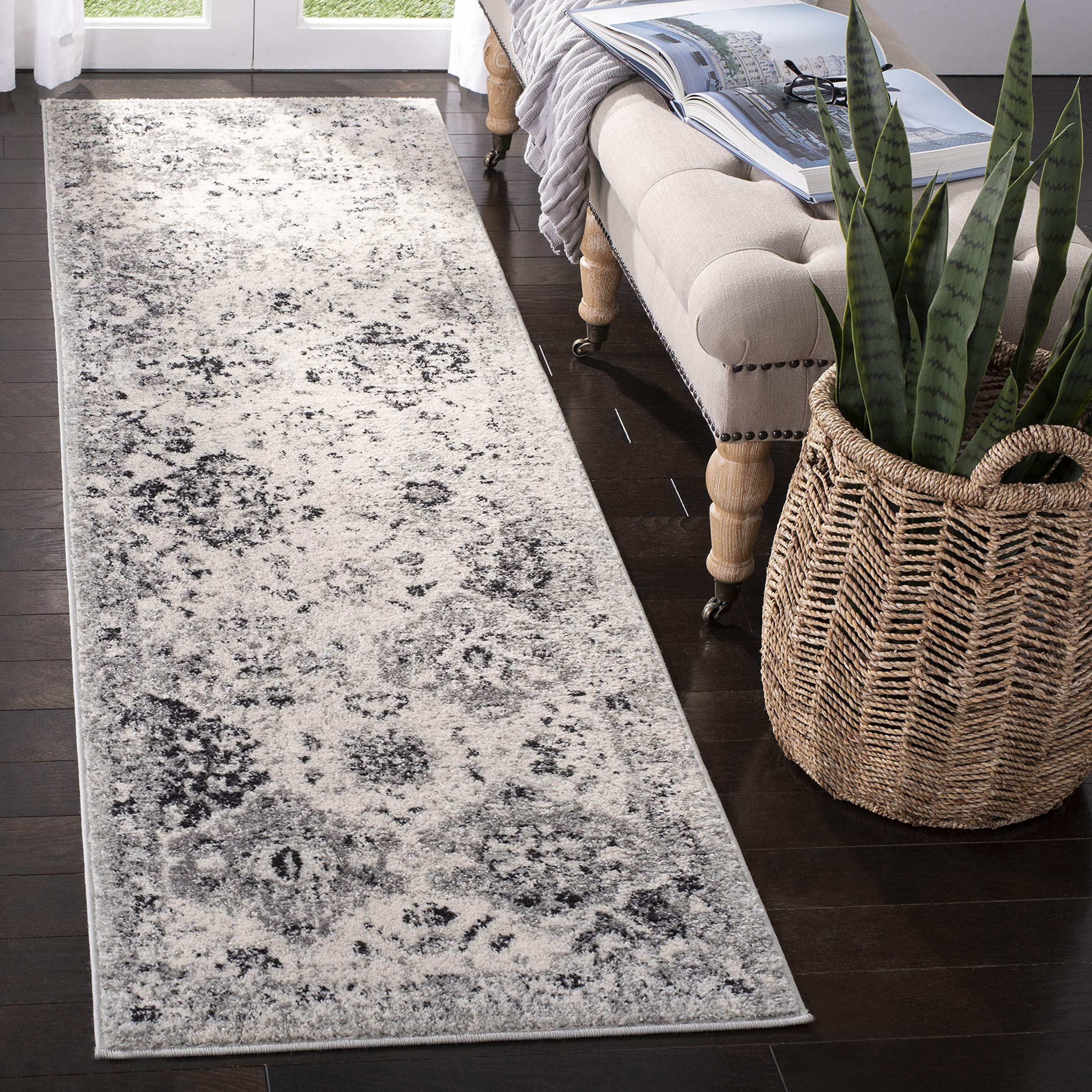 SAFAVIEH Madison Collection Runner Rug - 2'3" x 12', Silver & Grey, Boho Chic Distressed Design, Non-Shedding & Easy Care, Ideal for High Traffic Areas in Living Room, Bedroom (MAD611G) Image