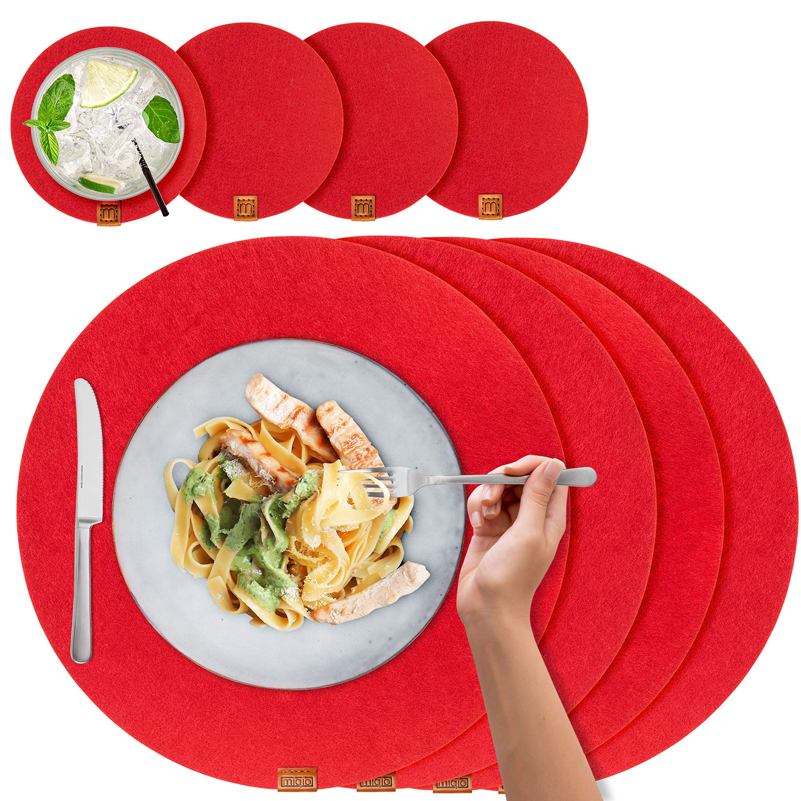 Scandi Style Felt & Leather Placemats (Round) - 4 Table Mats + 4 Glass Coaster — image 1