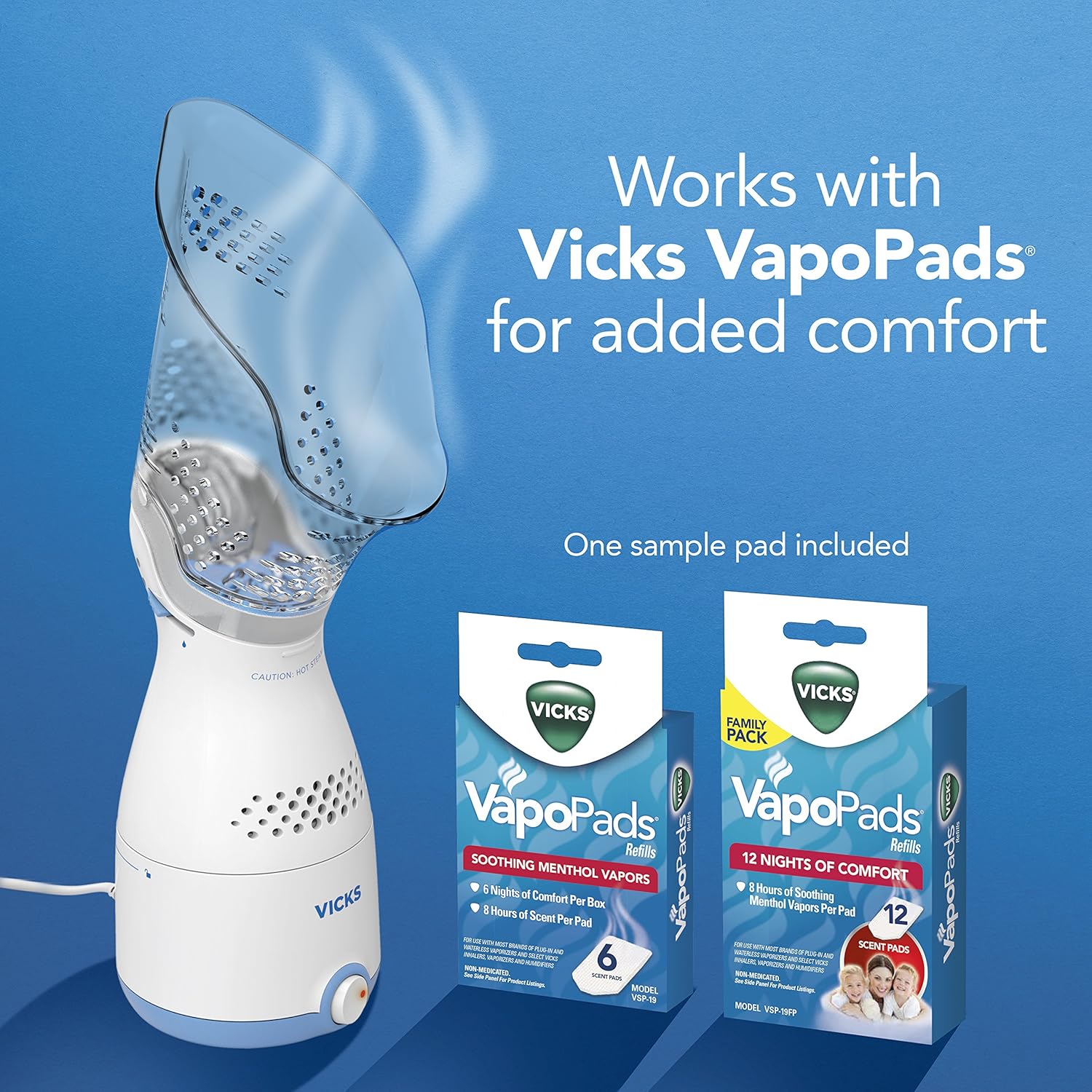 Vicks Personal Sinus Steam Inhaler Face Steamer or Inhaler with Soft Face Mask for Targeted Steam Relief, Aids with Sinus Problems, Congestion, Cough, Use With Soothing Menthol Vicks VapoPads: Health & Personal Care
