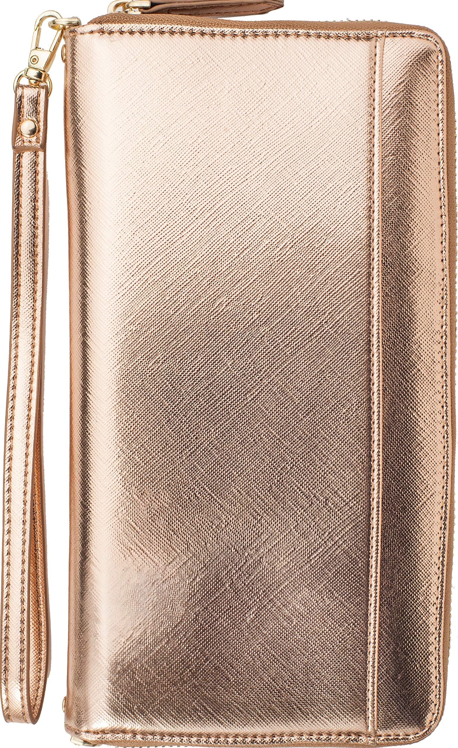 Travel Document Organizer - RFID Passport Wallet Case Family Holder Id Wristlet (Rose Gold (Gold))