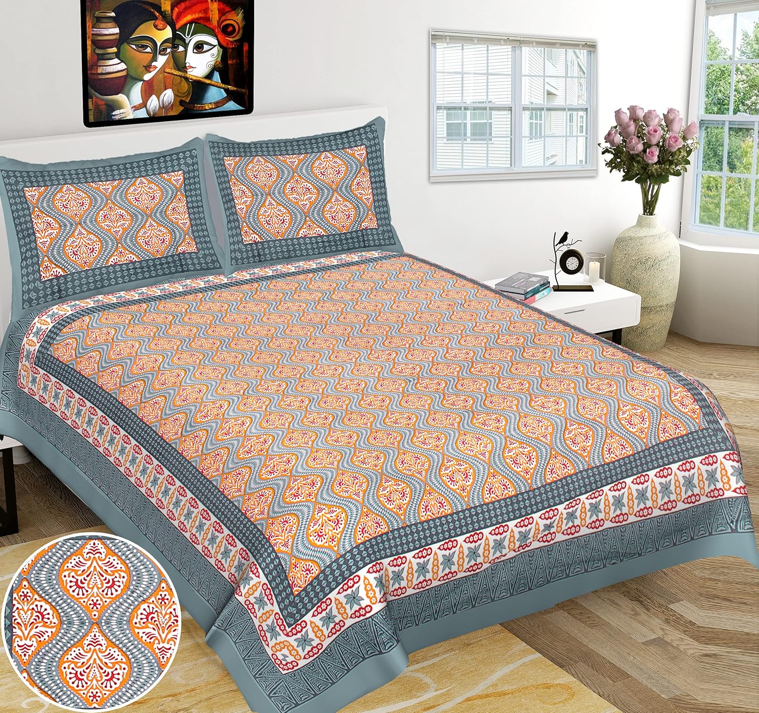 Piyush Textiles Bedsheet for Double Bed Cotton with 2 Pillow Covers
