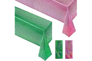 Just Shimmer 2 Pieces Pink & Green Holographic Tablecloth 40" x 108" Party Decoration Birthday Party Table Decor Iridescence Plastic Table Cloth for Bachelorette Supplies