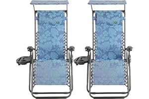 BTEXPERT Adjustable Steel Mesh Zero Gravity Chairs Case Outdoor Lounge Patio Recliner Beach Yard Garden with Pillow Sunshade Utility Tray Cup Holder (Set of Two Pieces, Blue with Canopy)