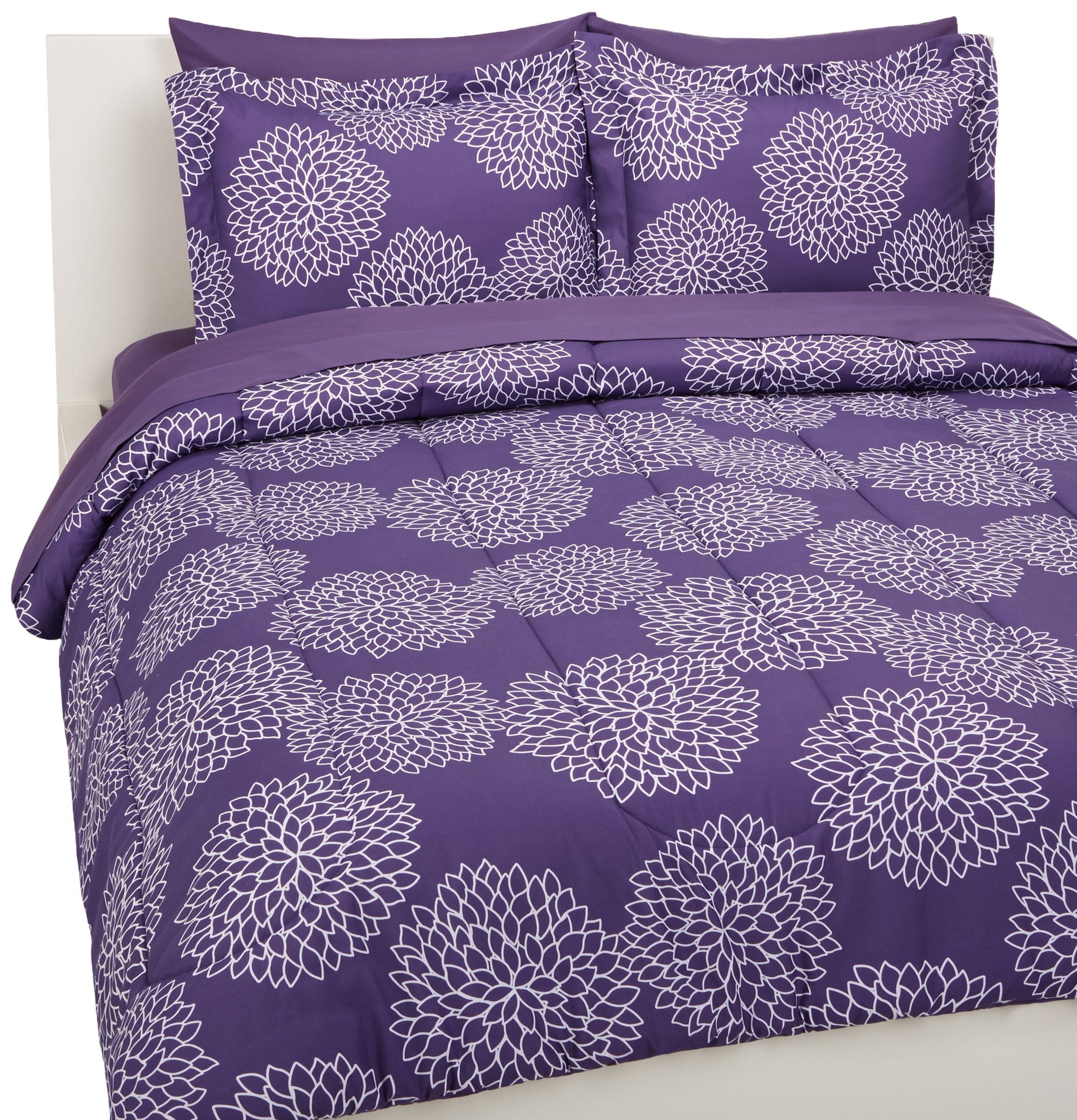 AmazonBasics 7Piece BedInABag Full/Queen, Purple Floral