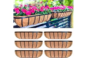 LaLaGreen Deck Railing Planter Boxes for Plants (24 Inch, 6 Pack) Metal Wall Planters for Outdoor Plants, Black Window Flower