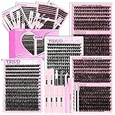 YIDUO 4 Styles Lash Clusters Kit 60D+80D+100D+150D Volume Clusters Lashes Extensions Kit with 2 X Bond and Seal 10-18mm Wispy D Curvature Full Individual Eyelash Extensions Kit DIY at Home Easily