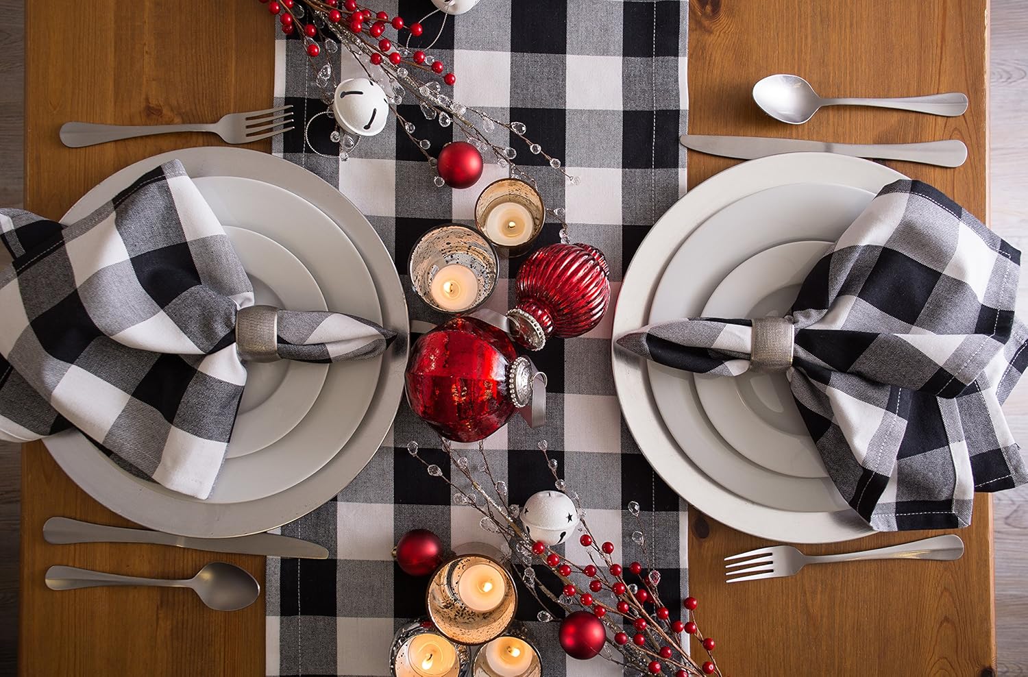 DII Classic Buffalo Check Tabletop Collection for Family Dinners, Special Occasions, Barbeques, Picnics and Everyday Use, 100% Cotton, Machine Washable, Table Runner, 14x72, Black & White: Kitchen & Dining