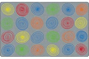 Flagship Carpets Circles Abstract Educational Area Rug for Kids Room Seating Décor, Children's Classroom, Play Carpet for Teaching and Playroom, Seats 24, 7'6" x 12', Grey