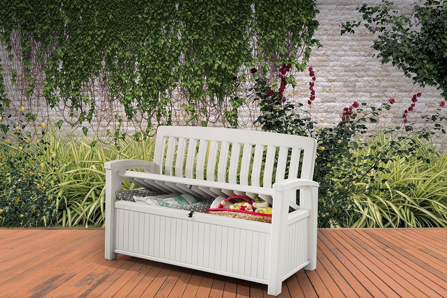 Cottage Garden and Patio Bench Trunk, 227 liters, White, 8 Litres - Image 3
