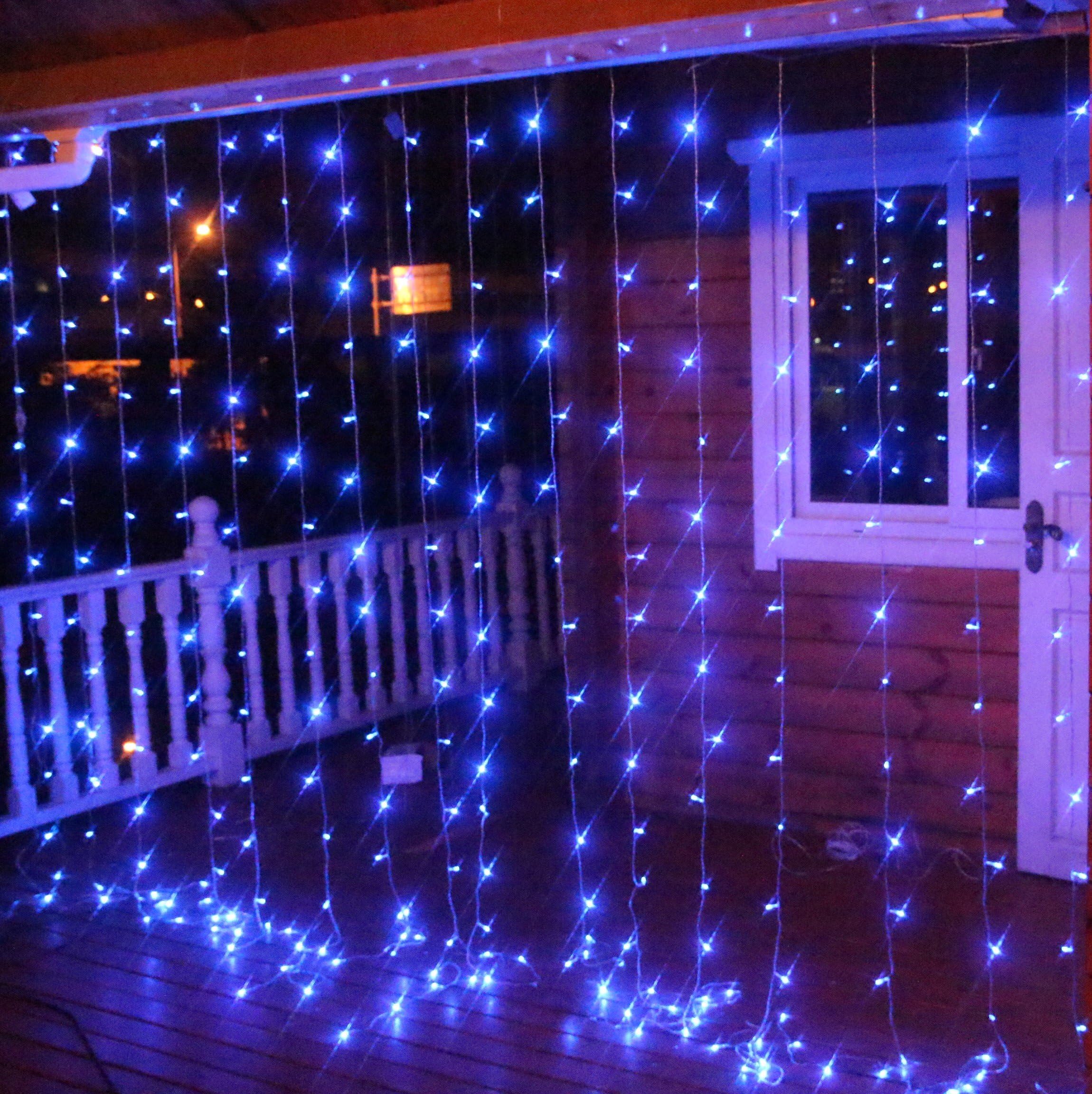 BingXing Window Curtain String Lights with Transformer 8 Modes 9.8 feet for Valentines Decorating Home Garden Wedding Party Festival Holiday (blue)