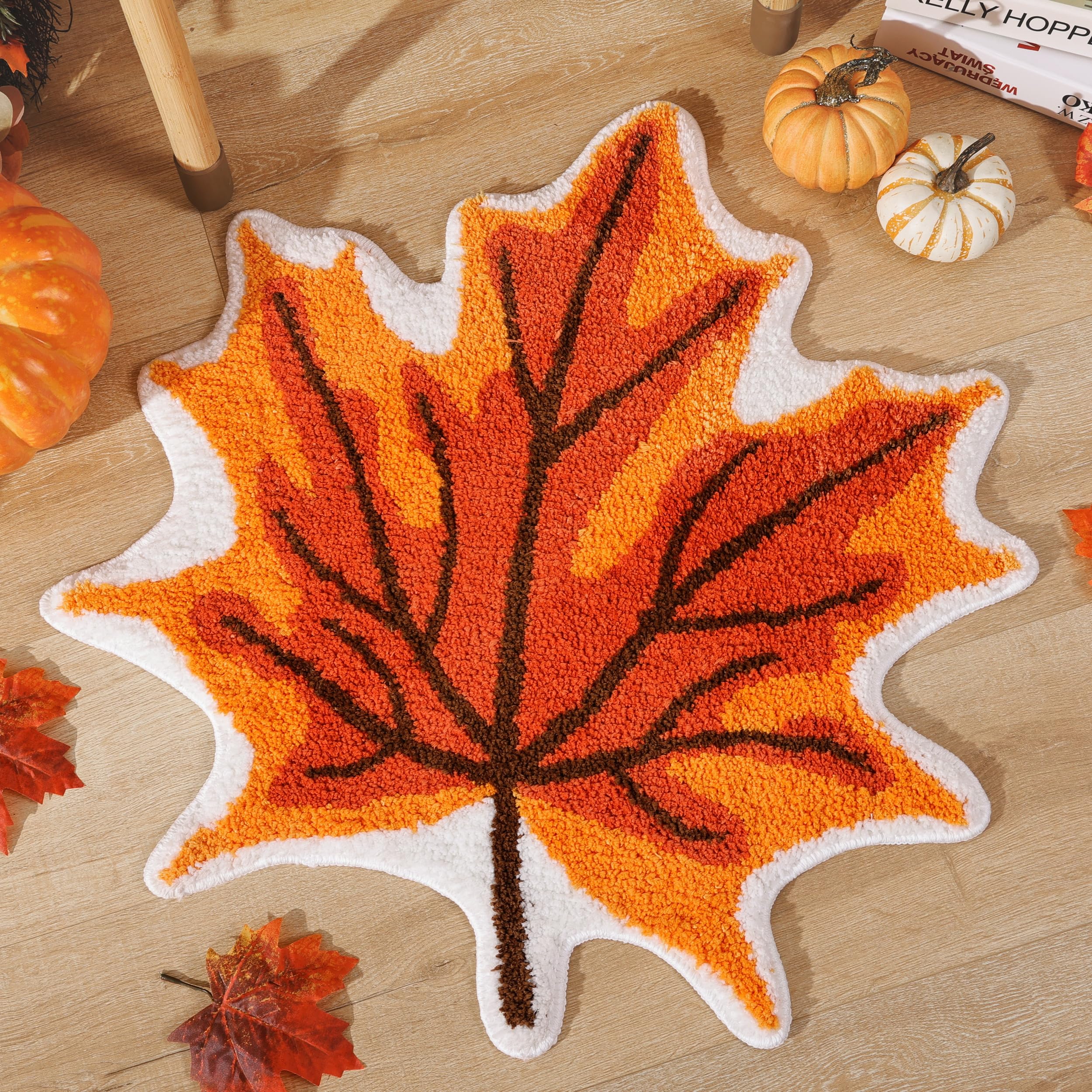 Photo 1 of TRUEDAYS Thanksgiving Maple Leaf Bath Mat for Bathroom Decor, Cute Halloween Decoration Orange Bathroom Rug Non Slip Cartoon Bath Rug Bathroom Mat Plush Shower Rugs Washable