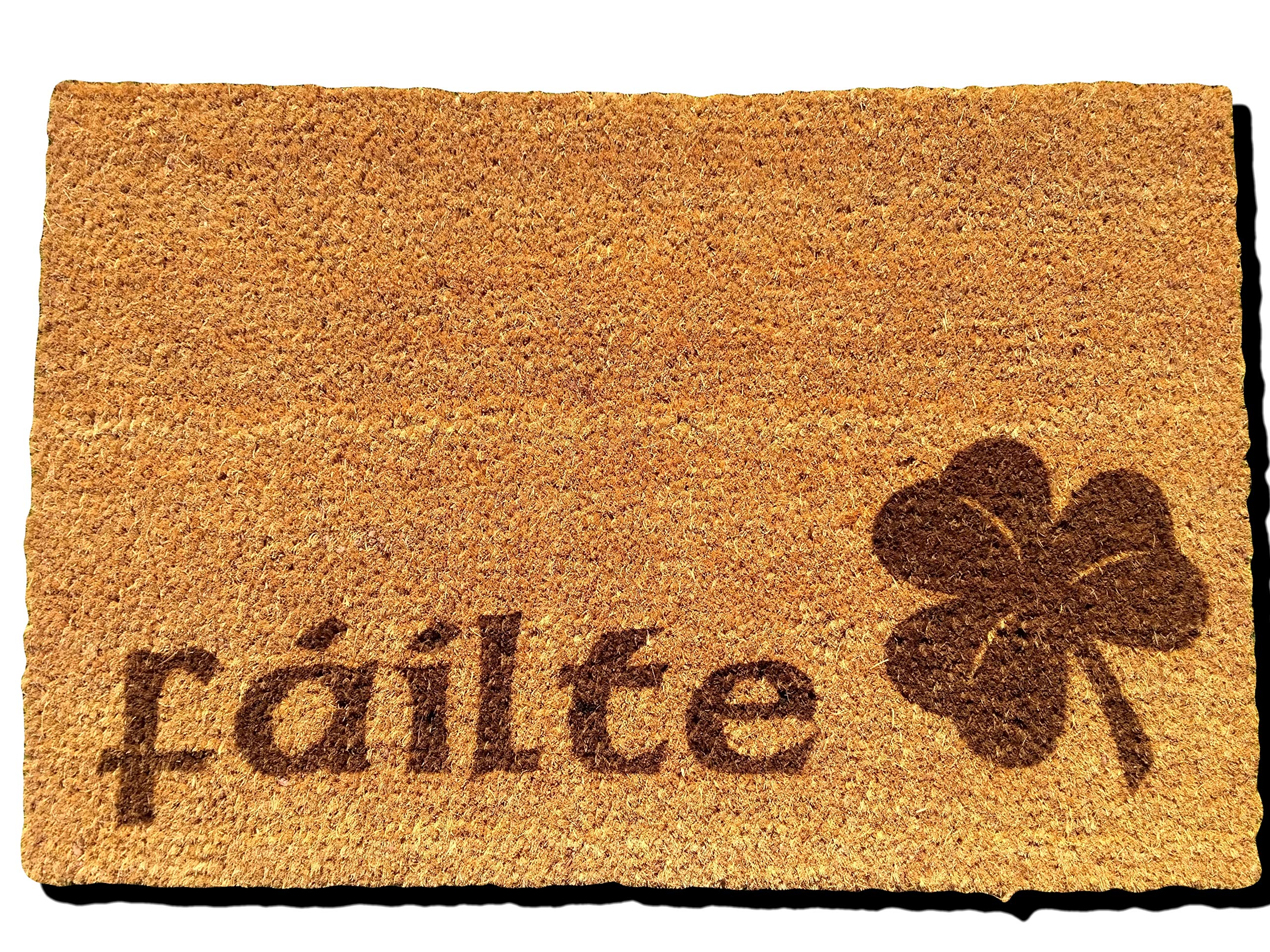 FastCraft FAILTE IRISH SCOTTISH GAELIC WELCOME DOOR MAT 60x40 cm COIR DOORMAT OUTDOOR INDOOR ENTRANCE RUG PRESENT HOUSE WARMING GIFT (FAILTE SHAMROCK)
