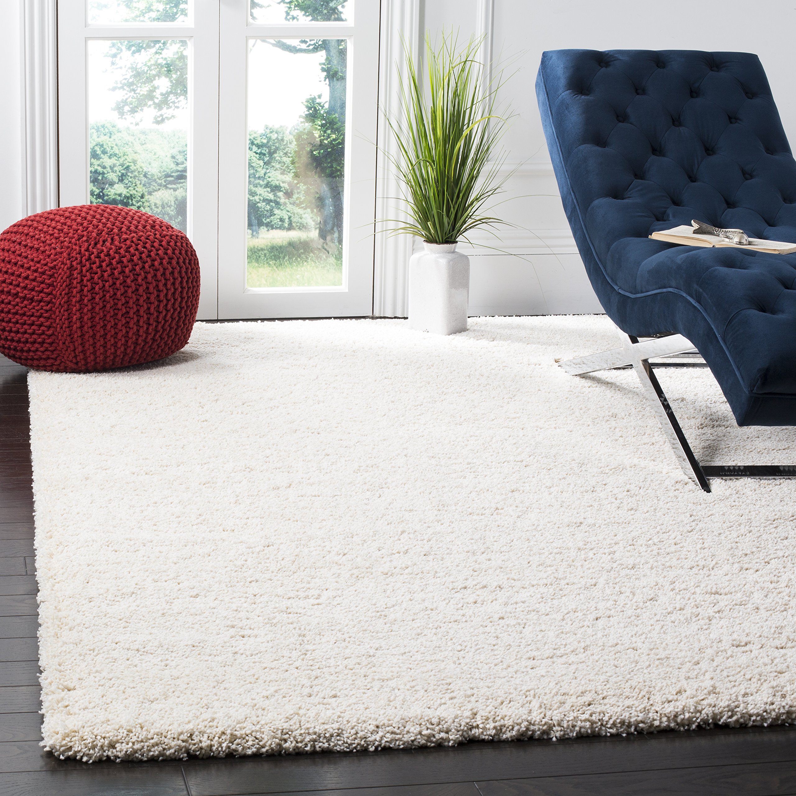 SAFAVIEH Milan Shag Collection Area Rug - 9' Square, Ivory, Solid Design, Non-Shedding & Easy Care, 2-inch Thick Ideal for High Traffic Areas in Living Room, Bedroom (SG180-1212) Image