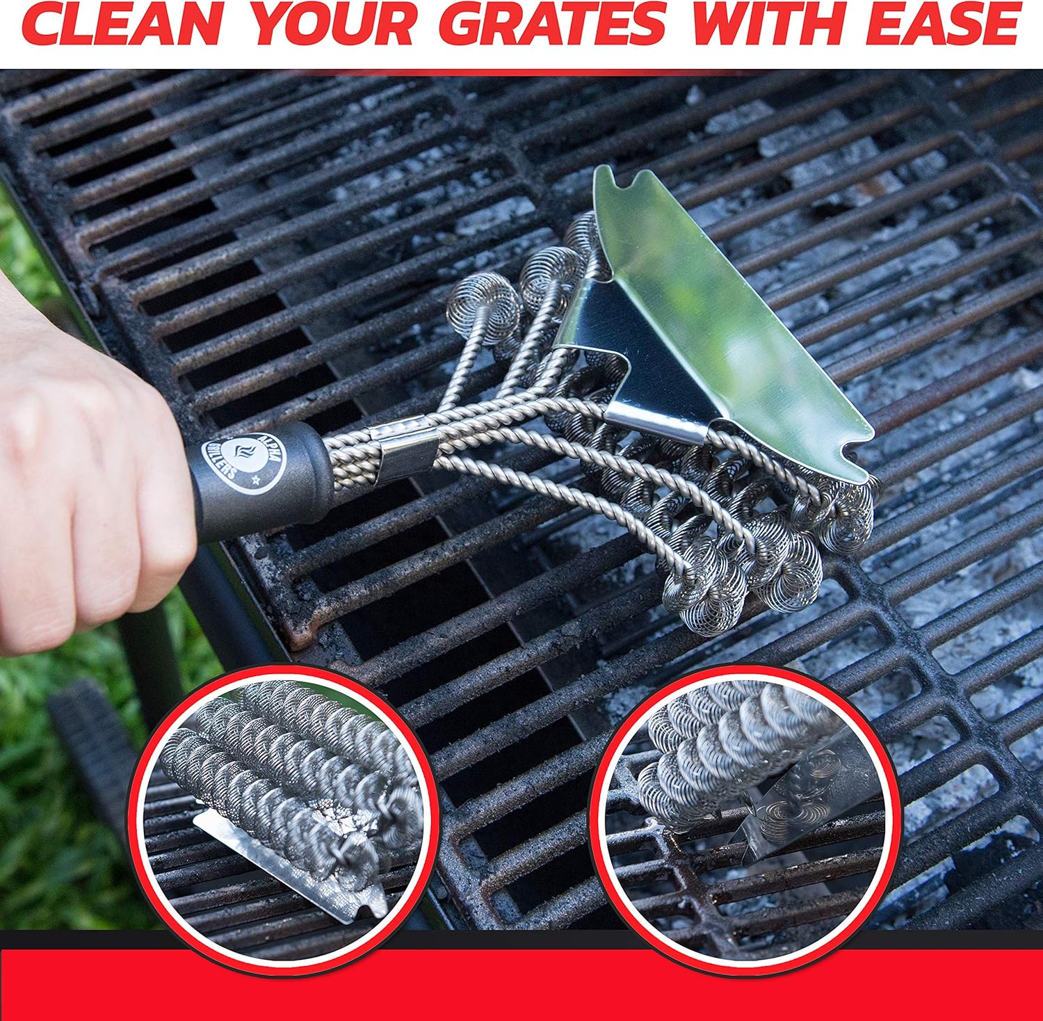 Alpha Grillers Grill Brush Bristle Free. Best Safe BBQ Cleaner with Extra Wide Scraper. Perfect 17 Inch Stainless Steel Tools for All Grill Types, Including Weber. Ideal Barbecue Accessories: Home & Kitchen