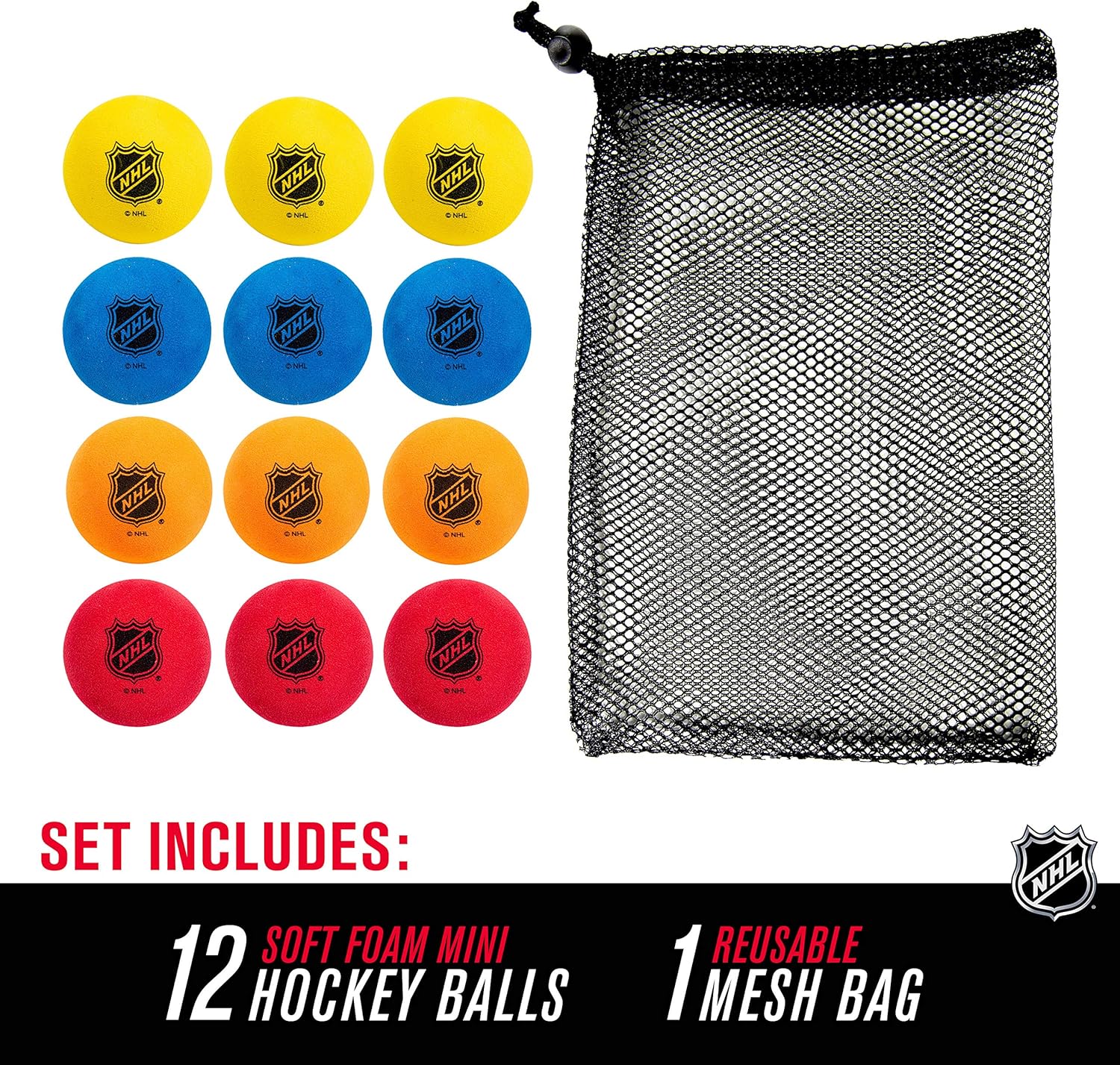 Franklin Sports Knee Hockey Balls - Indoor Mini Foam Hockey Balls for Kids - 12 Soft Foam Hockey Balls - Assorted Colors - Drawstring Bag: Sports & Outdoors