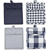 DII Gingham Check Kitchen Collection, Navy, Potholder Set