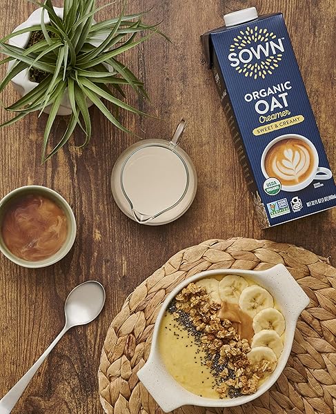 SOWN ORGANIC OAT CREAMER SWEET & CREAMY – BARISTA OAT MILK NON DAIRY COFFEE CREAMER – PLANT BASED, DAIRY-FREE, VEGAN, GLUTEN-FREE, NON-GMO, SHELF STABLE – 32OZ