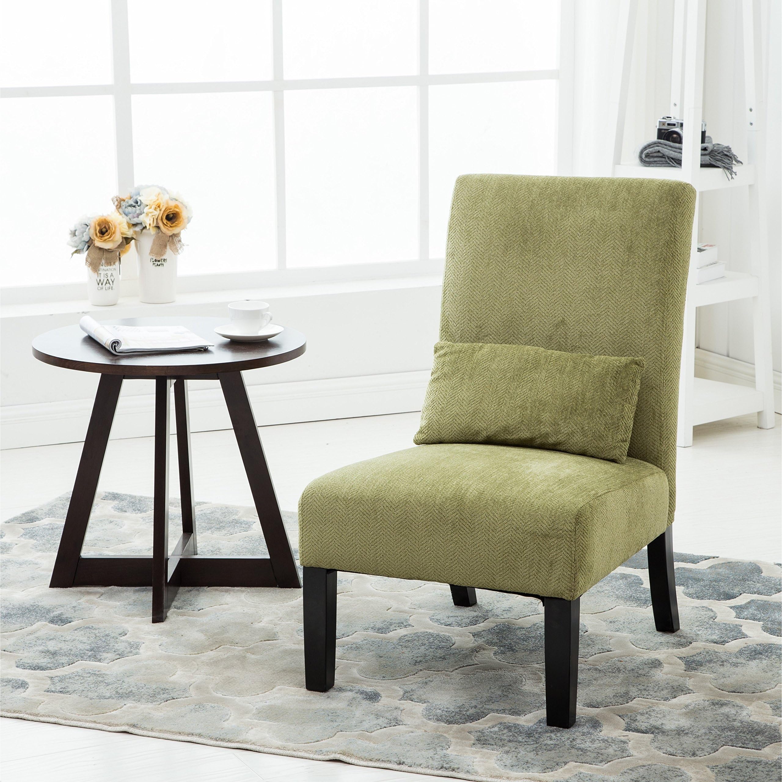 Pisano Chenille Fabric Armless Contemporary Accent Chair with Matching Kidney Pillow (Spring Green)