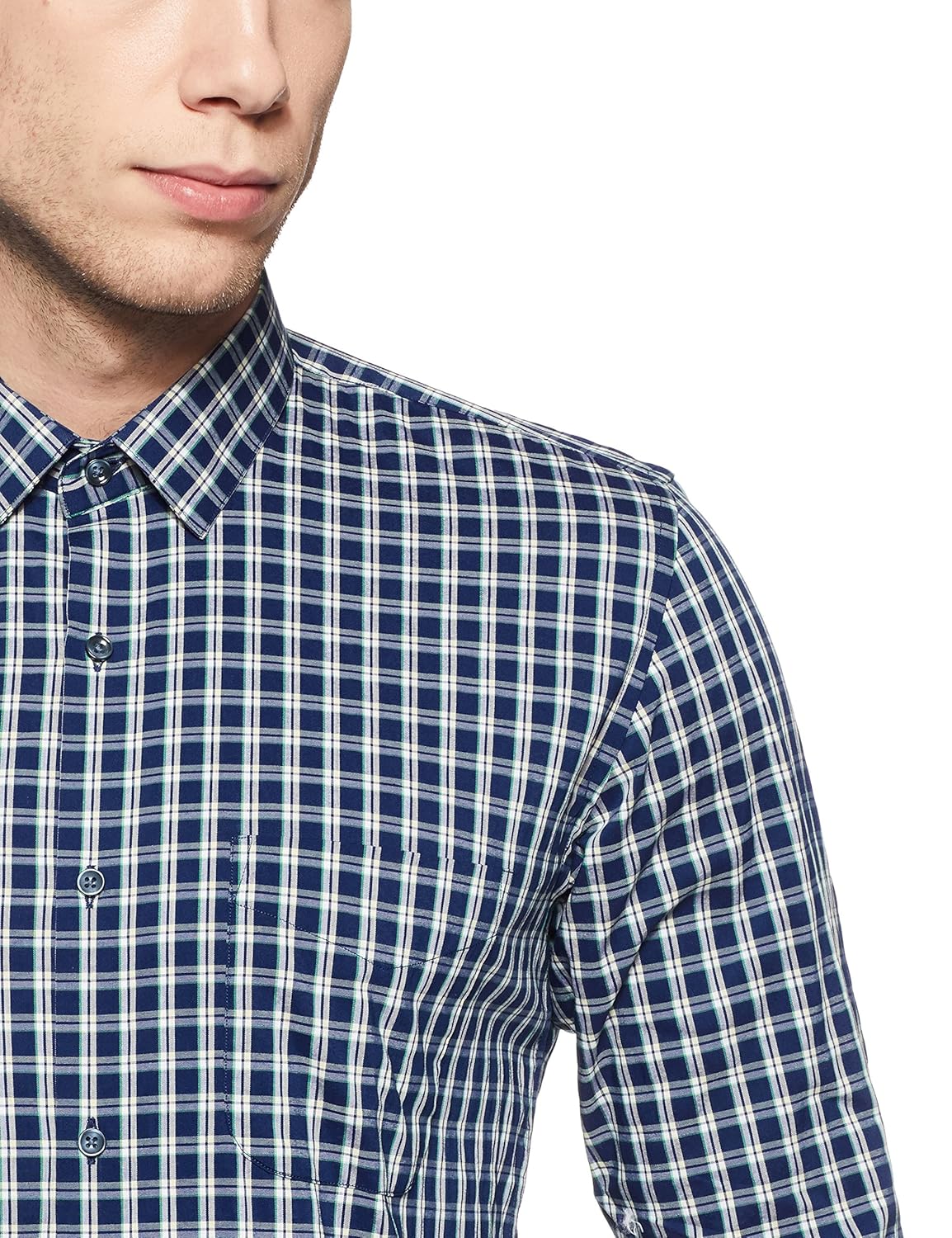 peter england men's checkered slim fit formal shirt