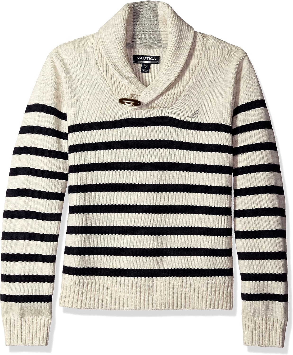 Nautica Boys' Shawl Collar 'Rockport' Striped Sweater with