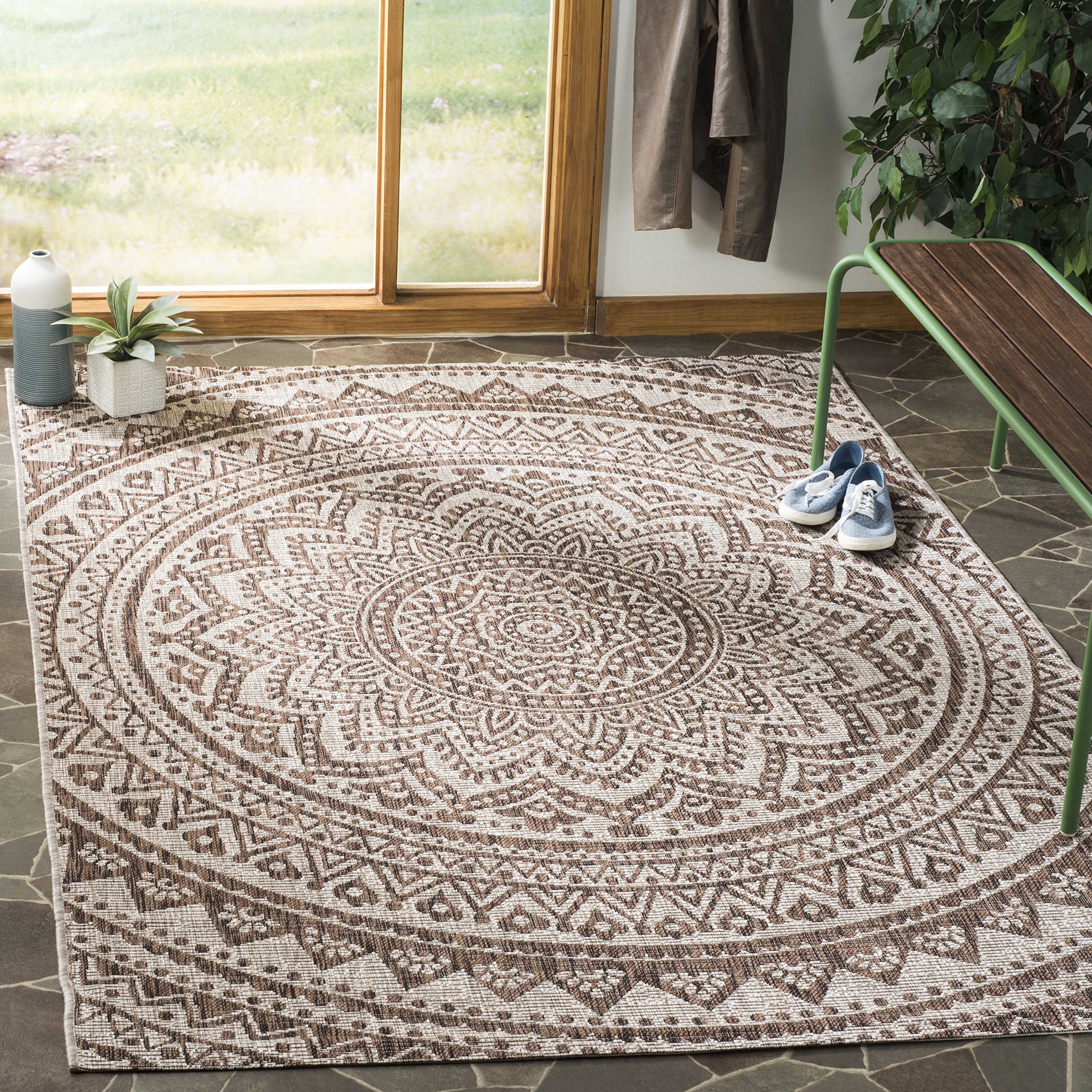 Safavieh Contemporary Indoor/Outdoor Woven Rectangle Area Rug, Courtyard Collection, CY8734, in Light Beige / Light Brown, 79 X 152 cm for Garden, Patio or Any Outdoor Space