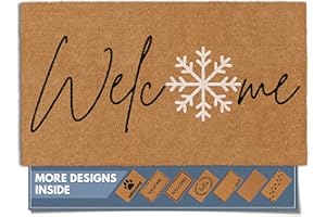 Barnyard Designs Natural Coco Coir Christmas Doormat - Large Cute Non-Slip Heavy Duty Backing Door Mat for Outside Entrance or Porch Entry, Brown (17x30, Winter Snowflake)