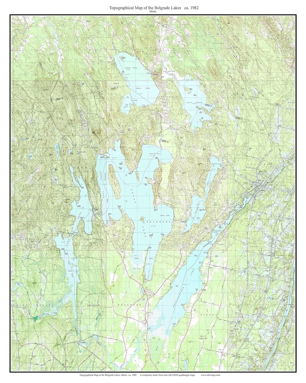 Belgrade Lakes ca. 1982 Topographic Map USGS Custom