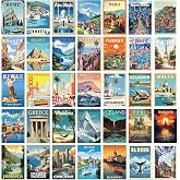 97 Decor Vintage Travel Wall Art, 35 City Postcard Prints, 4x6 | Retro world city and landscape posters, photo collage kit, cardstock, teen bedroom and classroom decor