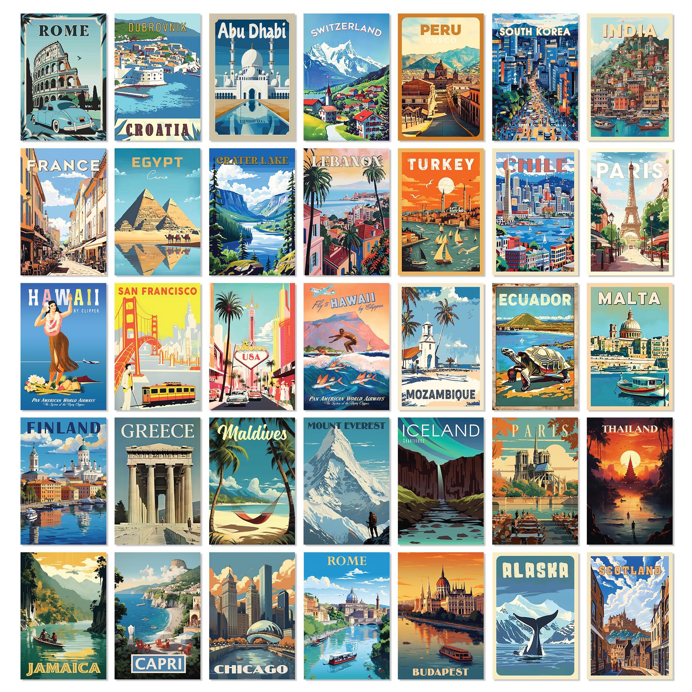 Photo 1 of 97 Decor Vintage Travel Decor - Travel Posters Wall Art Prints, Vintage Postcards from Around The World, City Landscape Aesthetic Pictures Retro Popular Cities Photo Collage Kit for Teen Bedroom (4x6)
