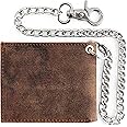 F&L CLASSIC RFID Blocking Mens bi-fold Style Cowhide Leather Steel Chain Wallet, brown vintage leather