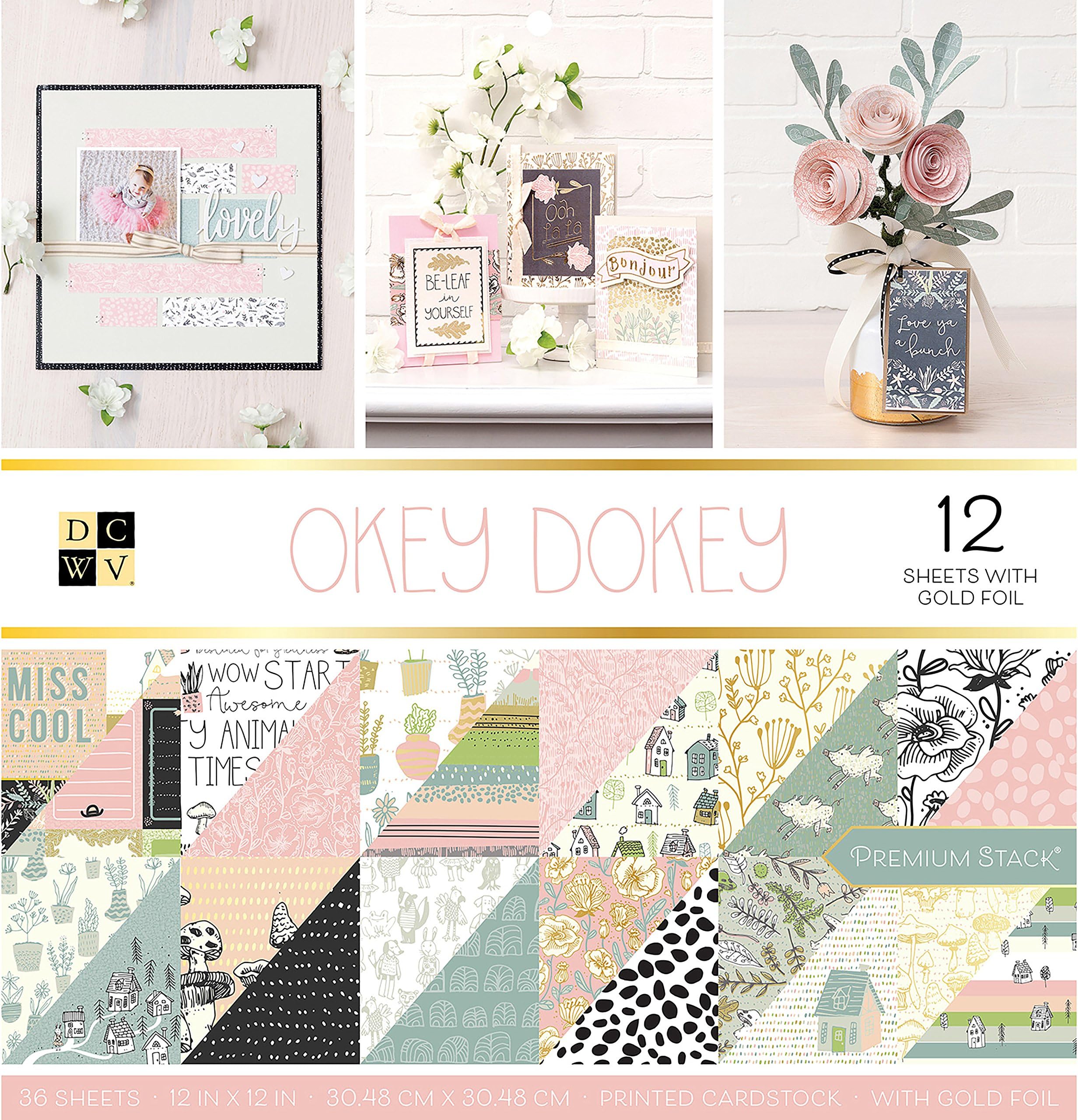 DCWVPrinted Cardstock Paper 12x12, 36 Sheets of Scrapbook Paper for Crafts and Card Making, Double Sided Heavy Duty Cardstock with Foil Accents - Okey Dokey