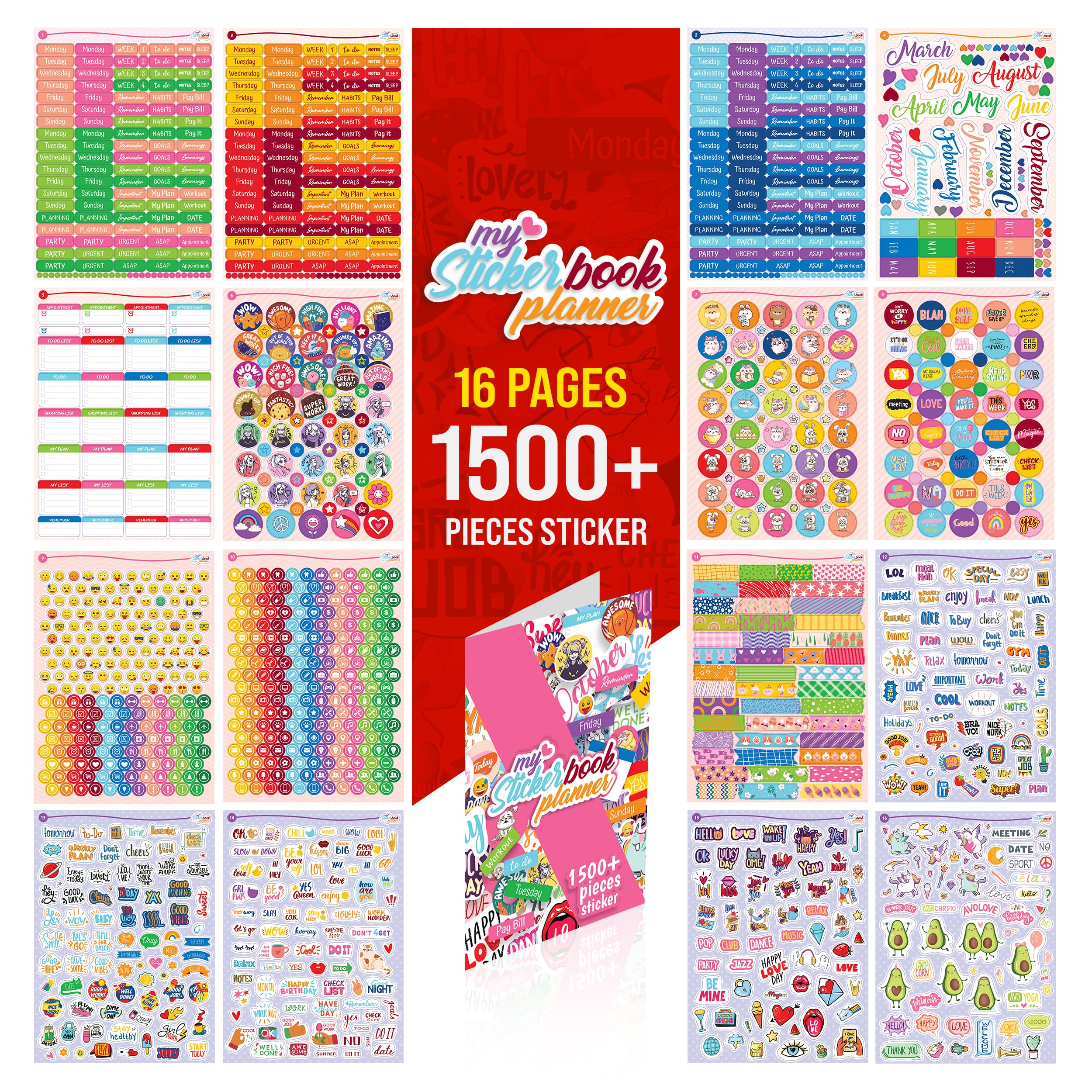 colortouch Planner Stickers - 1500+ Pcs Monthly, Weekly, Daily Sticker Set 16 Sheets - Scrapbook Stickers Collection for Calendar, Organizer, Journals - Essential Seasonal Planner Accessories — image 1