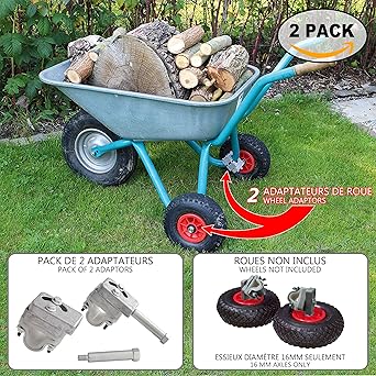 Stabilisatoren für Schubkarre - Garten Radadapter für Schubkarre X 2 - Radmontage mit Adaptersatz