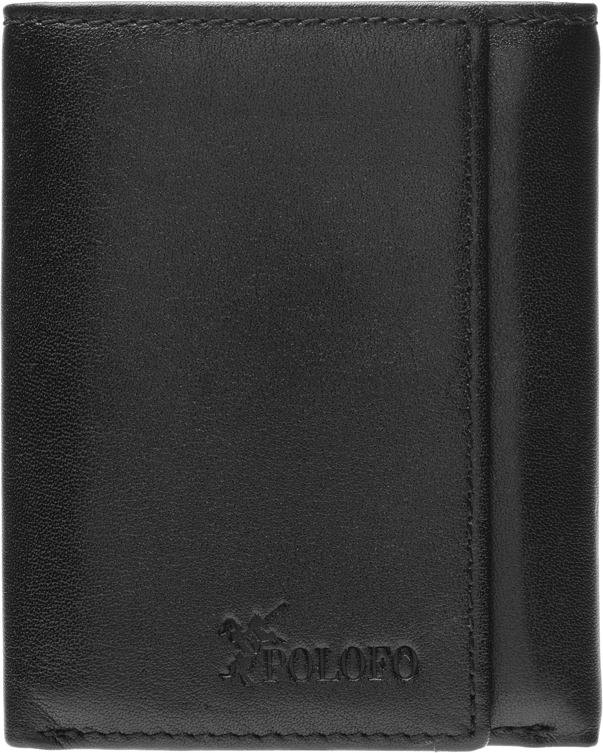 Trifold Leather Wallets for Men – 2 ID Windows Credit Card Holders RFID & Elegant Gift Box (Black)