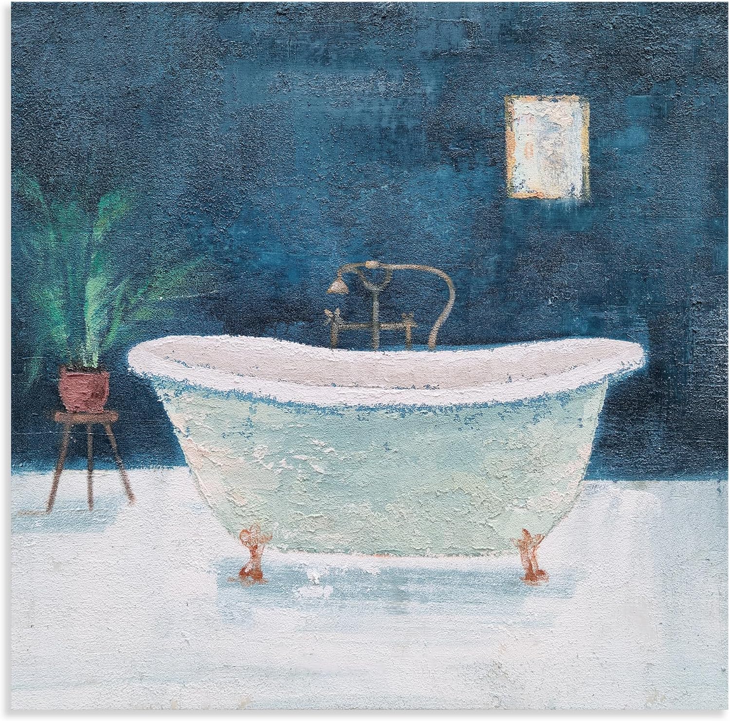 Paintings - Yihui Arts Bathroom Canvas Wall Art - Blue and White Hand Painted Painting for Nursery Room Decor