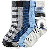 Amazon Essentials Men's Comfortable Patterned Dress Crew Socks, 5 Pairs