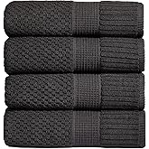 NY Loft Bath Towel 4 Pack, 100% Cotton, Super Soft & Absorbent, Quick-Dry, Textured, Durable, Premium Thick, 30" x 52", Black