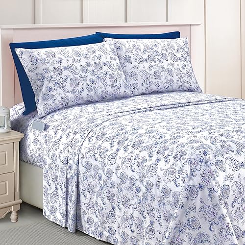 Elegant Comfort Luxury Soft Bed Sheets Paisley Pattern - 1500 Premium Hotel Quality Microfiber Softness Wrinkle and Fade Resistant (4-Piece) Bedding Set, Twin/Twin XL, Paisley Indigo
