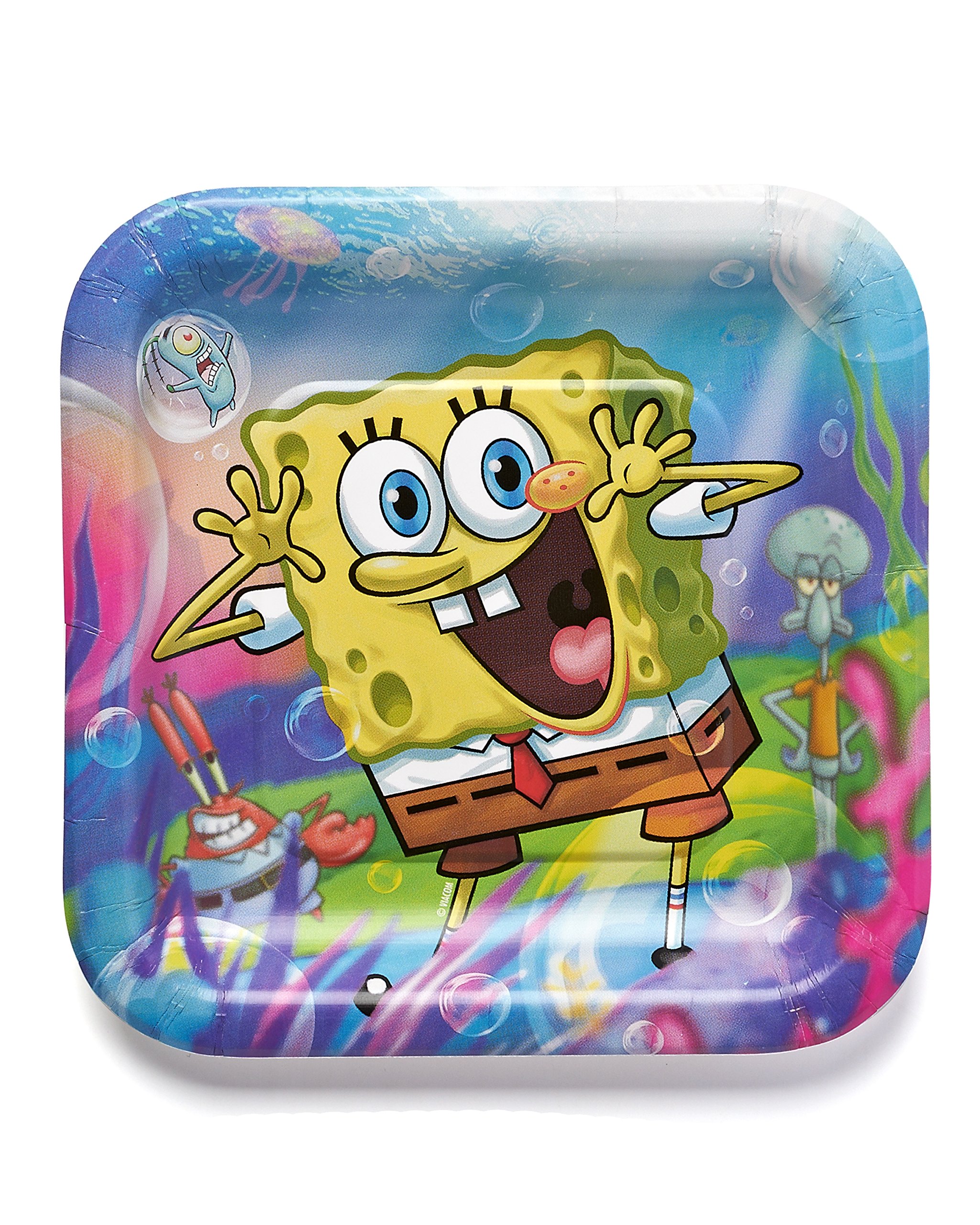 American Greetings Nickelodeon 645416369763 SpongeBob SquarePants 7" Square Plate, Party Supplies Novelty (8-Count)