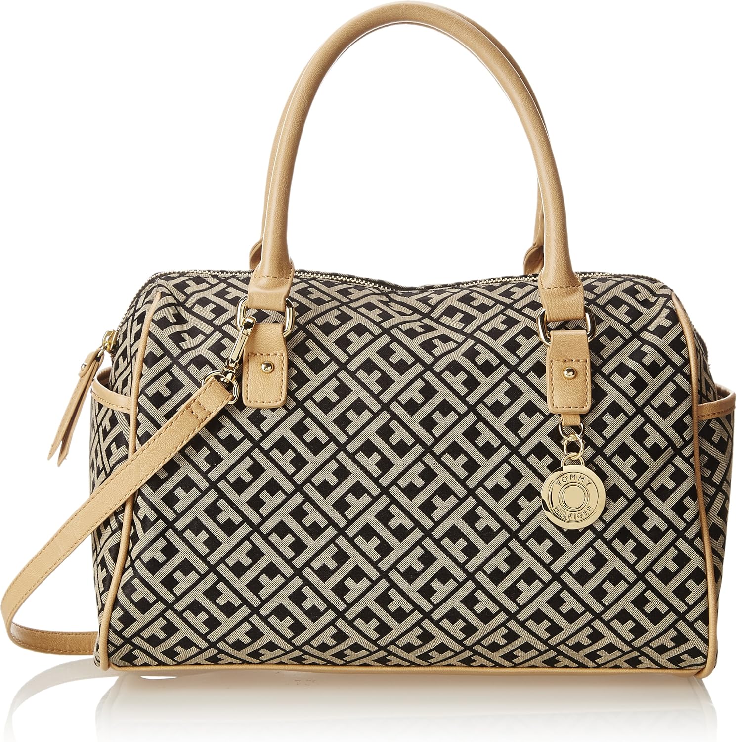 Tommy Hilfiger Tommy Club Satchel Jacquard, Black/Cream Handbags