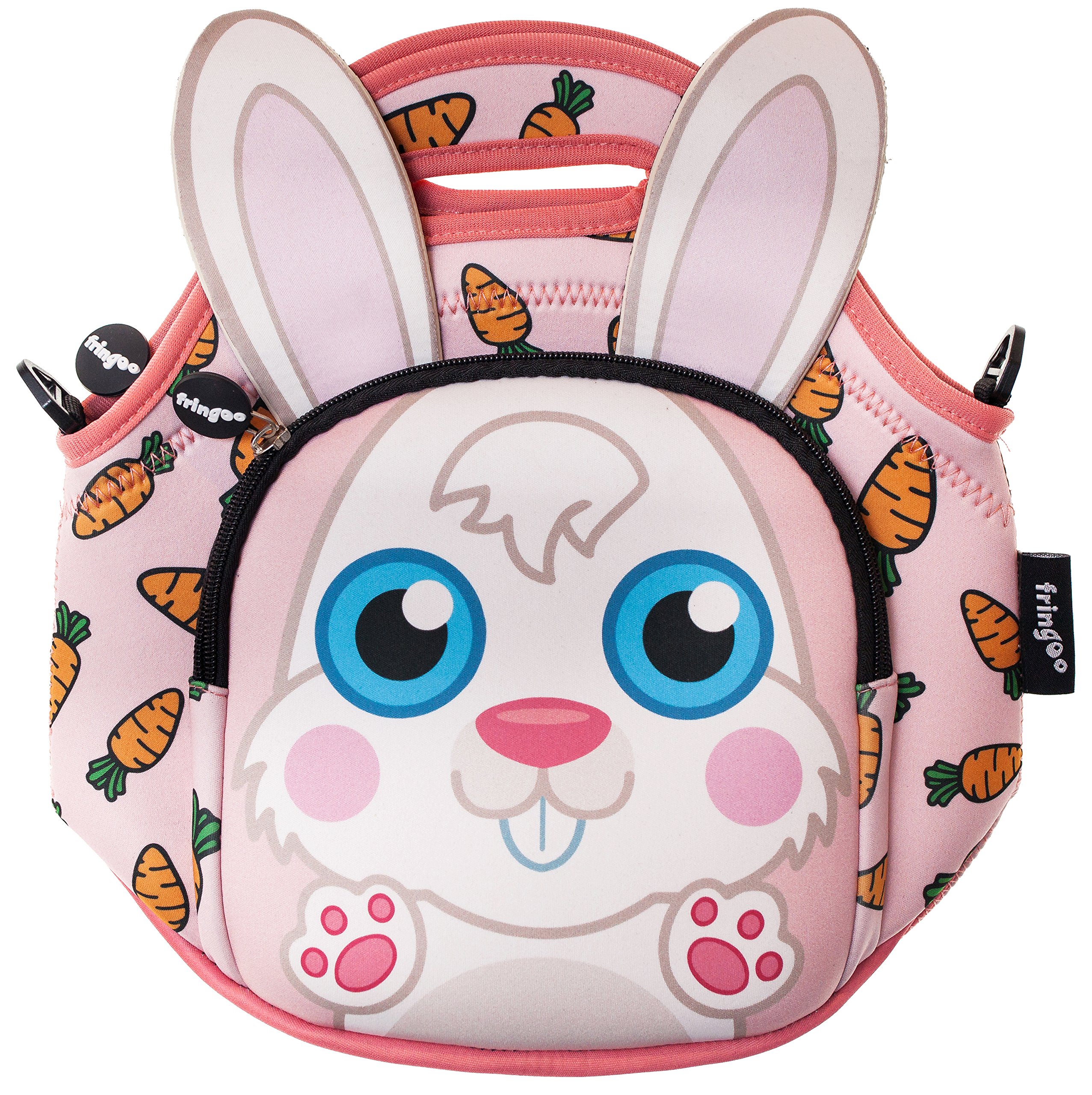 Fringoo® Kids Lunch Bag - Made from Neoprene Thermal Insulated Material - School Lunch Bag - Zipped Pocket Shoulder Strap (Bunny)