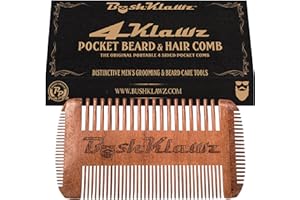 BUSHKLAWZ 4Klawz Beard Comb - Pocket Comb for Men's Hair Beard Mustache and Sideburns with 4 Sides of Wide & Fine Teeth - Best Bearded Man Grooming Gift Special