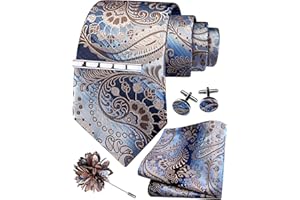 GUSLESON Tie Set for Men Necktie and Pocket Square,Tie Clip,Cufflinks, Lapel Pin Sets with Gift Box 5PCS