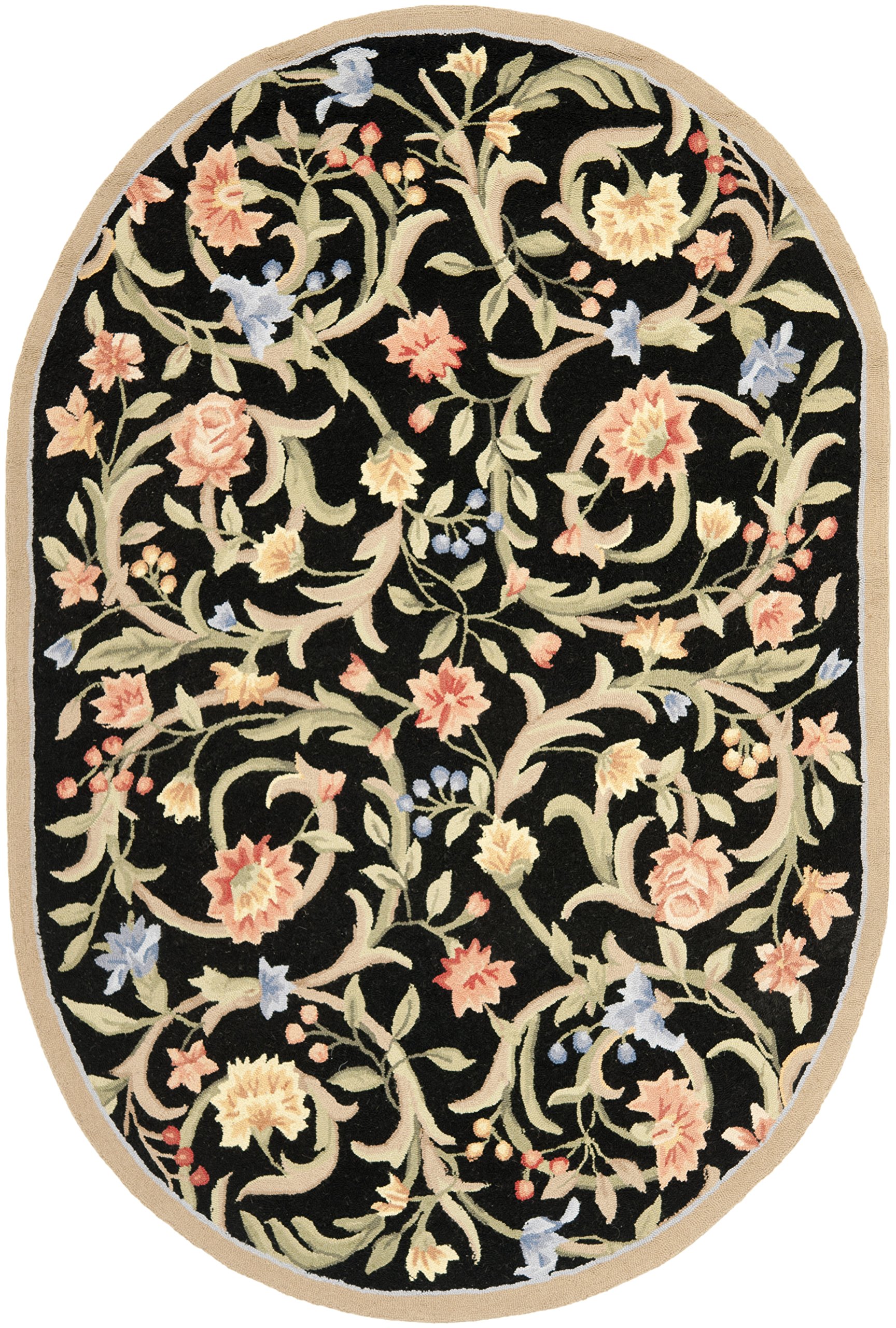 SAFAVIEH Chelsea Collection Area Rug - 6' x 9' Oval, Black, Hand-Hooked French Country Wool, Ideal for High Traffic Areas in Living Room, Bedroom (HK248B) Image SAFAVIEH Chelsea Collection Area Rug - 6' x 9' Oval, Black, Hand-Hooked French Country Wool, Ideal for High Traffic Areas in Living Room, Bedroom (HK248B) Image