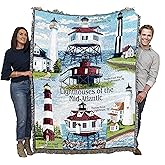 Lighthouses of the Mid-Atlantic Blanket - Old Point Drum Pt Seven Foot Cape Henry Assateague Thomas Point Cove Point - Coastal Ocean Gift Tapestry Throw Woven from Cotton - Made in the USA (72x54)