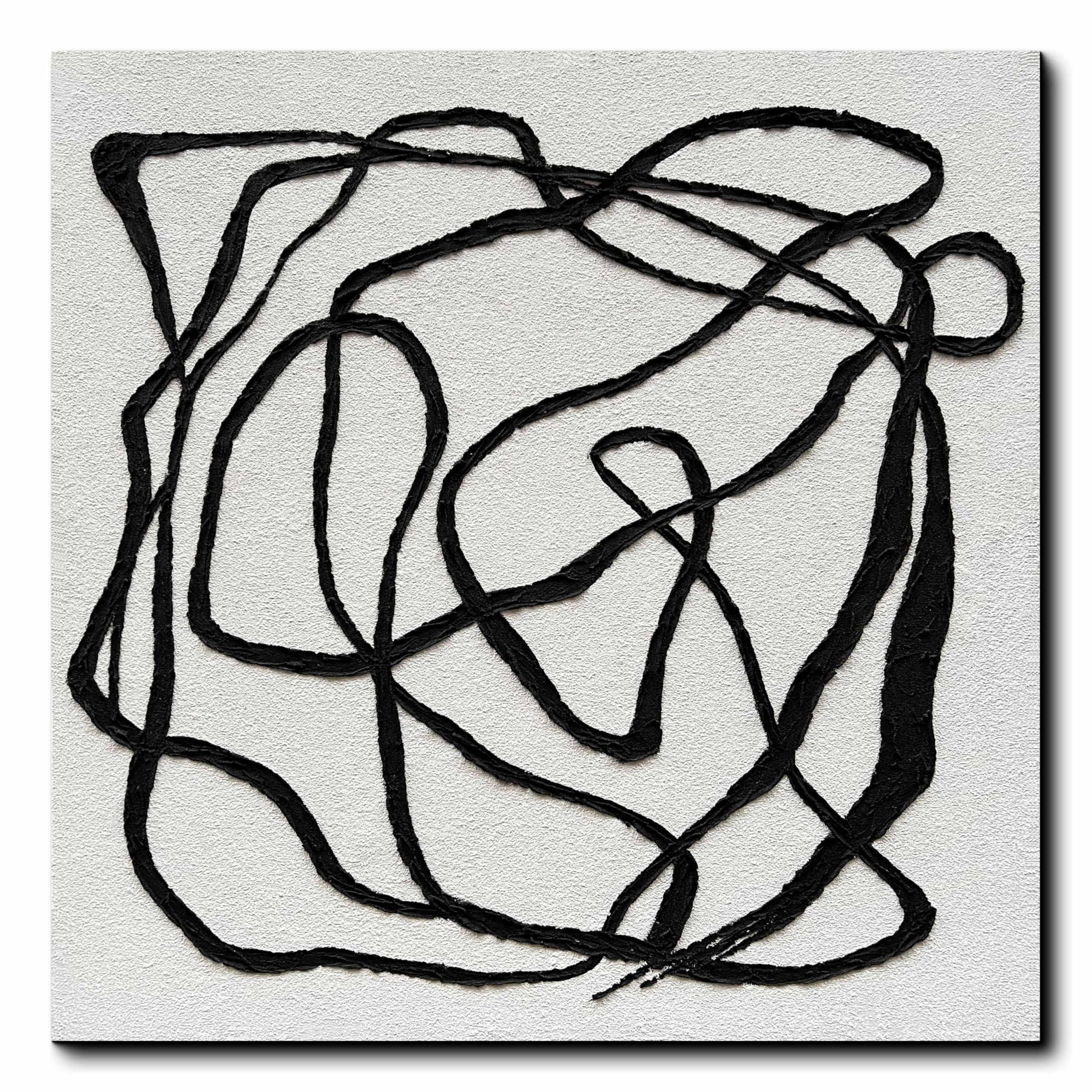 Photo 1 of ***FACTORY SEALED***Creespi Minimalist Black and White Textured Wall Art,Contemporary Abstract Line Oil Painting on Canvas for Home Decor 36x36 inch