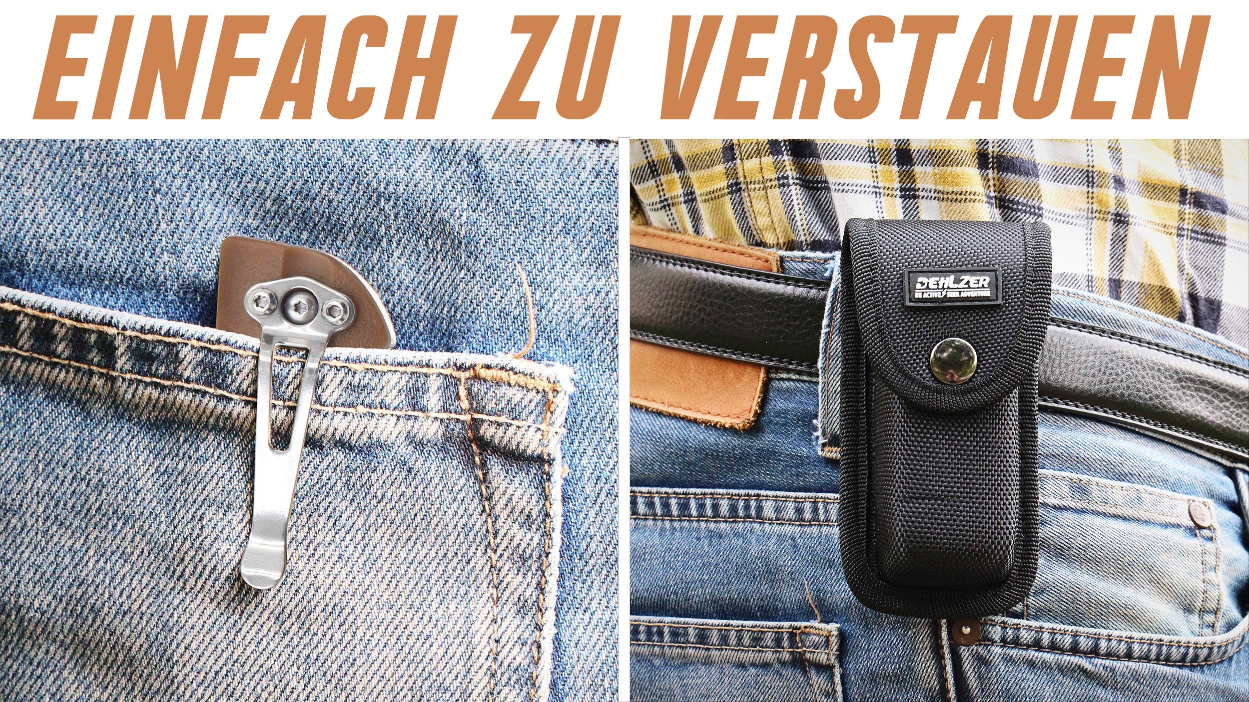 Klapp Taschenmesser mit Schärfer und Tasche - Multi Tool Nicht-Verriegelungs-Taschenmesser mit Gürtelclip, Flaschenöffner, Gürtelschneider, 2x Schraubendreher - Ideal für Camping und Notsituationen - von Dehlzer