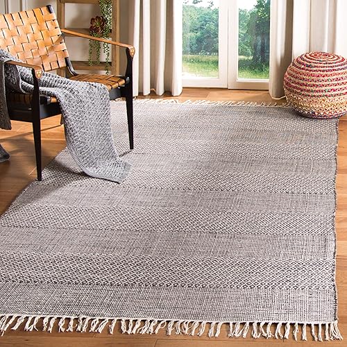 Safavieh Montauk Collection MTK330N Handmade Tassel Cotton Area Rug, 5' x 8', Ivory / Anthracite